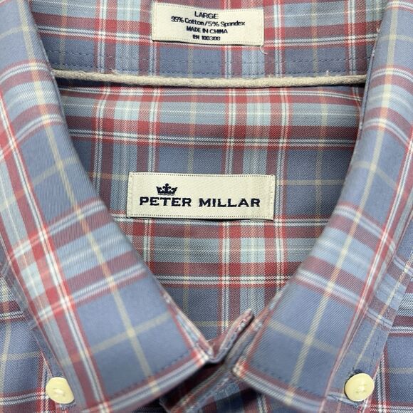 Peter Millar Crown Sport Button Down Shirt Men’s Large Magenta Blue Plaid - Picture 3 of 10